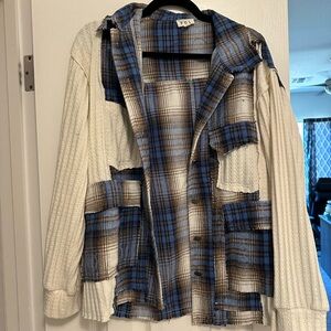 POL Blue and Brown Plaid Jacket